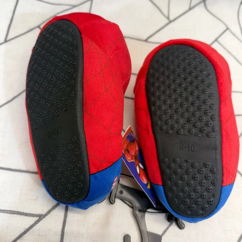 Marvel Spider-Man Slippers Size‎ 9/10 Red Blue Toddler Boys Plush House Shoes